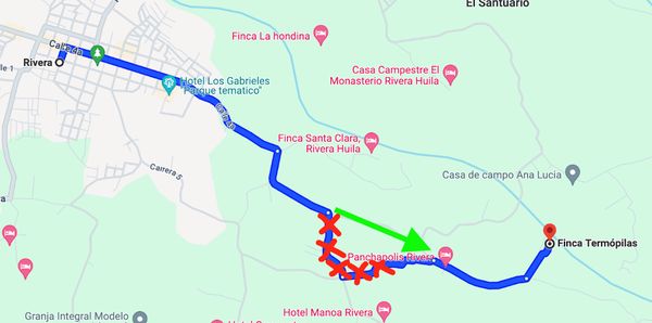 Mapa con la ruta correcta marcada en verde y la incorrecta en rojo